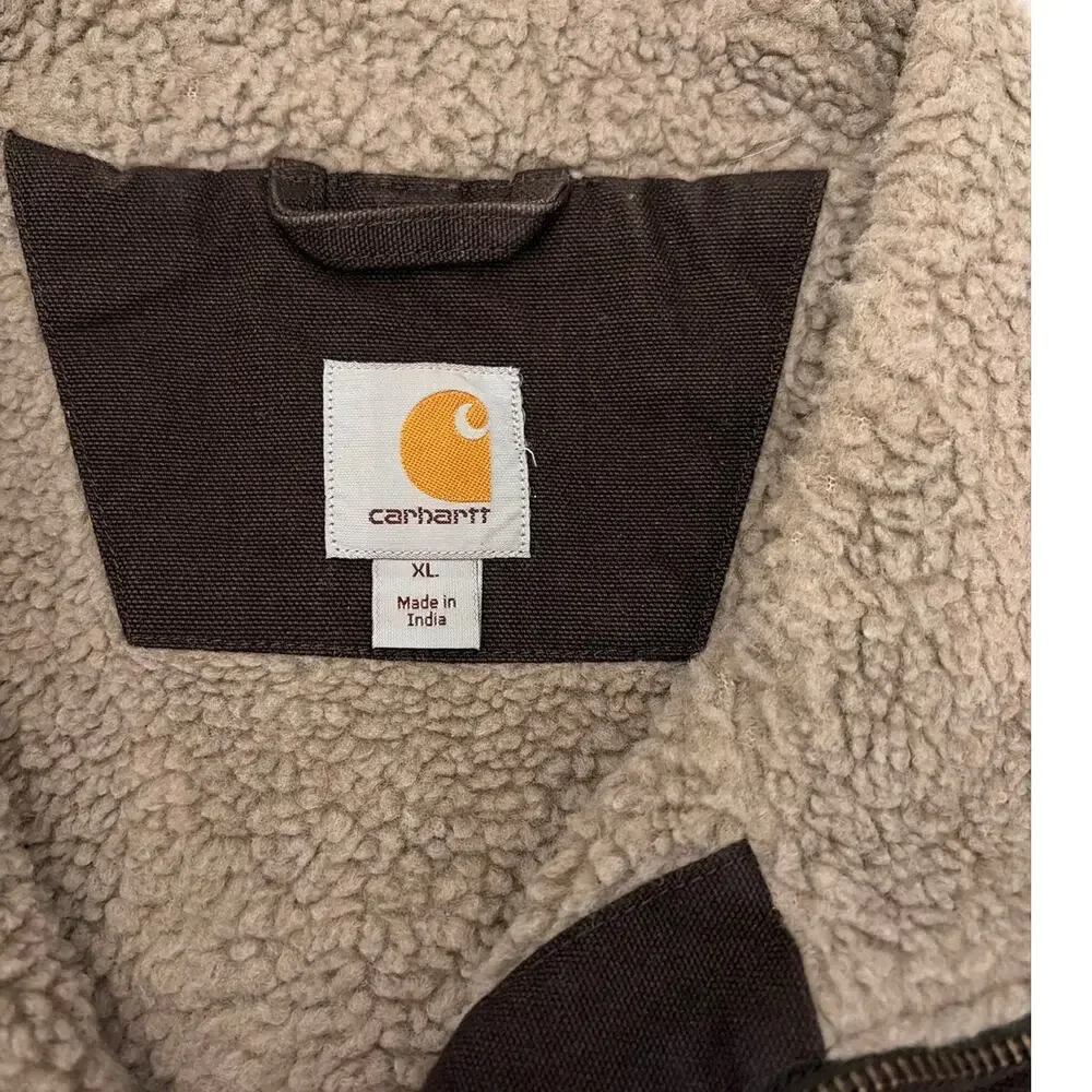 Carhartt Sherpa Lined Vest Men’s XL Dark Brown Canvas Workwear Full Zip - Picture 4 of 12